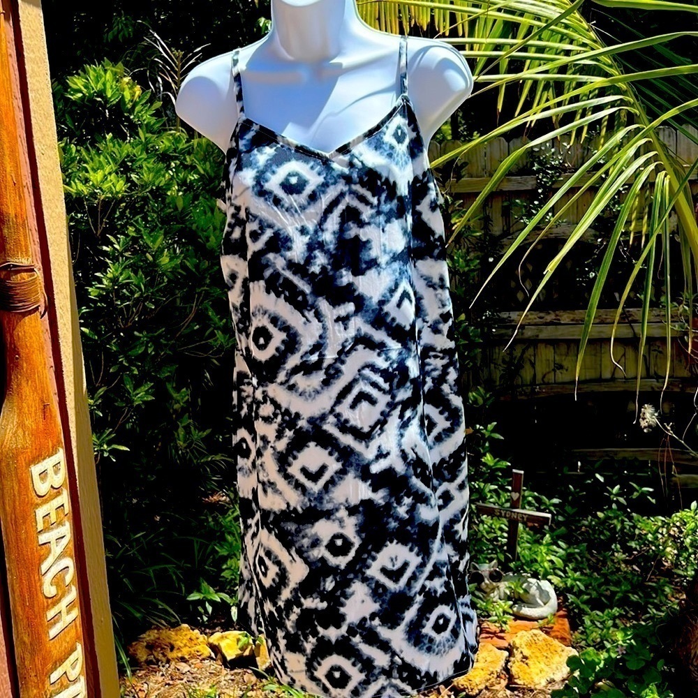 Blue & white tie-dye, sundress, adjustable, shoulder straps, Sz. L